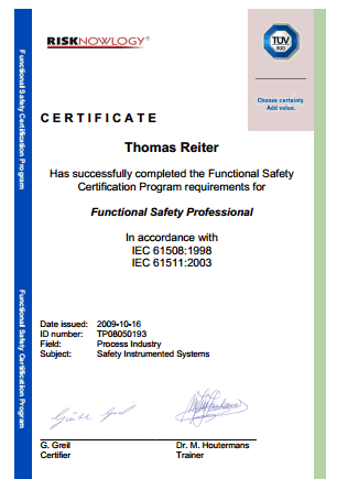 FuSi Zertifikat Thomas Reiter von 2009